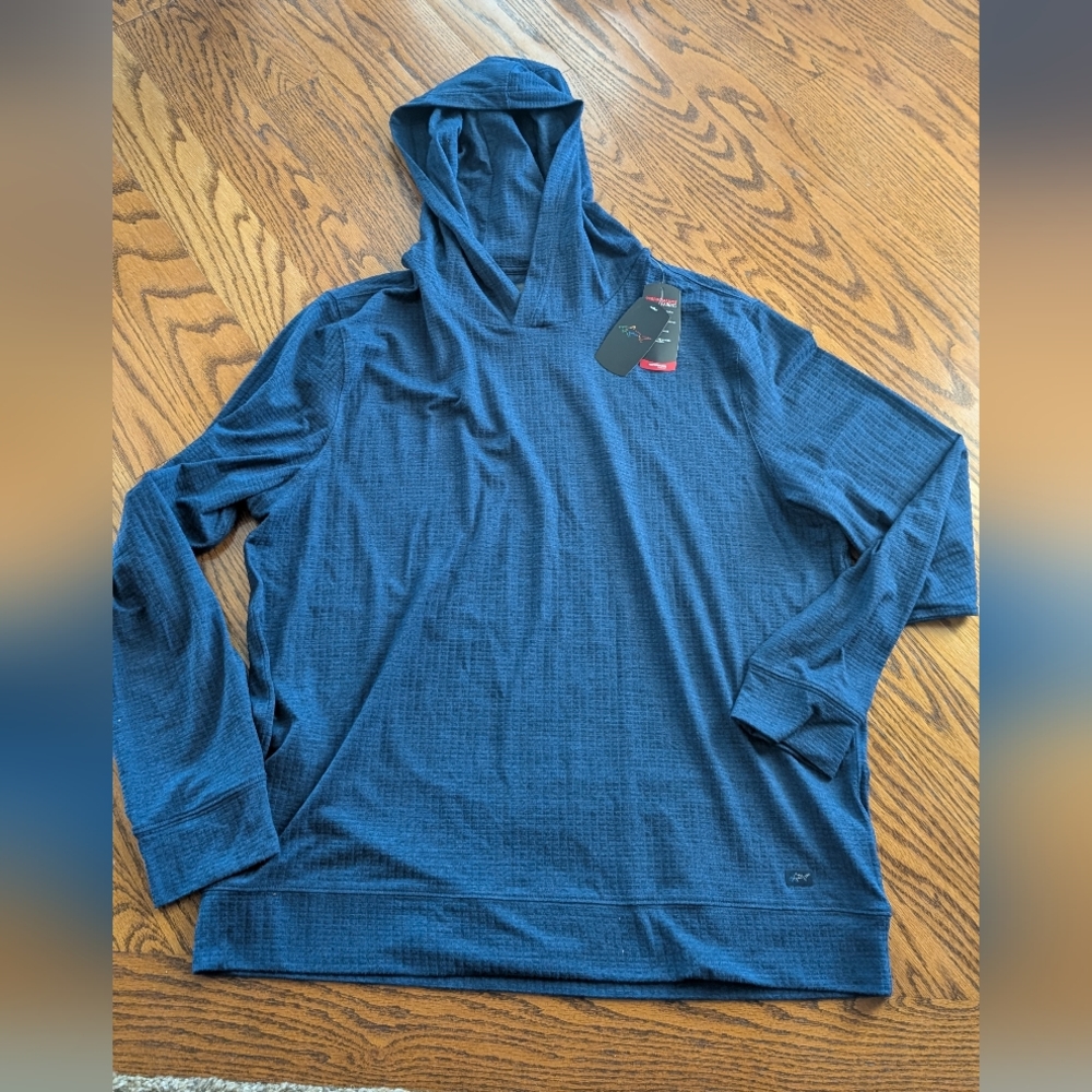 NEW! Men's Greg Norman Performance Fabrice Blue Hooded Long Sleeve Top Size Larg
